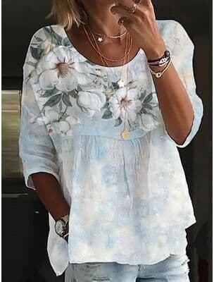 Inspired Finds Womens Loose Fit Printed Round Neck Casual Shirt For Holiday And Weekend Wear blue 5xl
