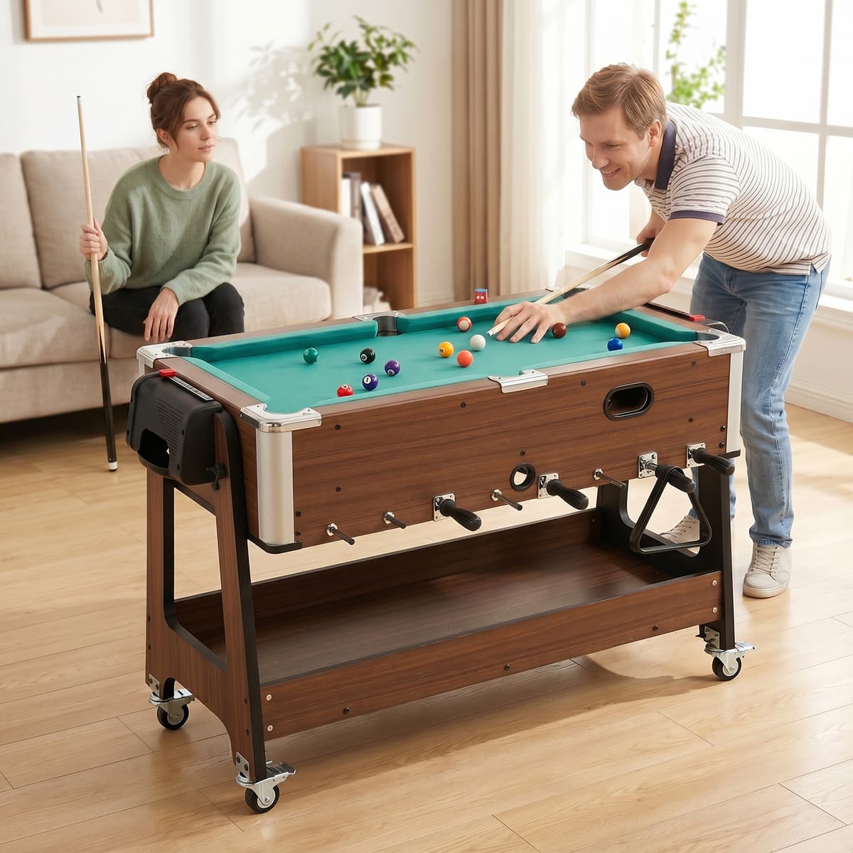 Sportnow Tavolo 3 In 1: Air Hockey, Biliardo, Calcio Balilla, Ruote Bloccabili, Ripiano   Aosom Italy