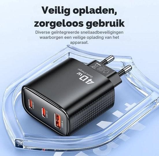 DrPhone HALOXVI 40W 3-in-1 Oplaadadapter met 2x USB-C PD en 1x QC 3.0 USB-A voor Tablet en Smartphone