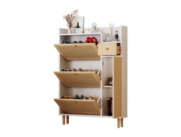 Armoire à chaussures en bois en rotin épaissi et de couleur accueillante de deuxième génération – pour entrées étroites – 3