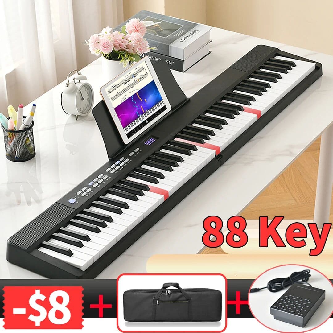NONE Professional 88-Key Musical Keyboard Foldable Electronic Organ -  Midi Digital Synthesizer Instrument for Adults