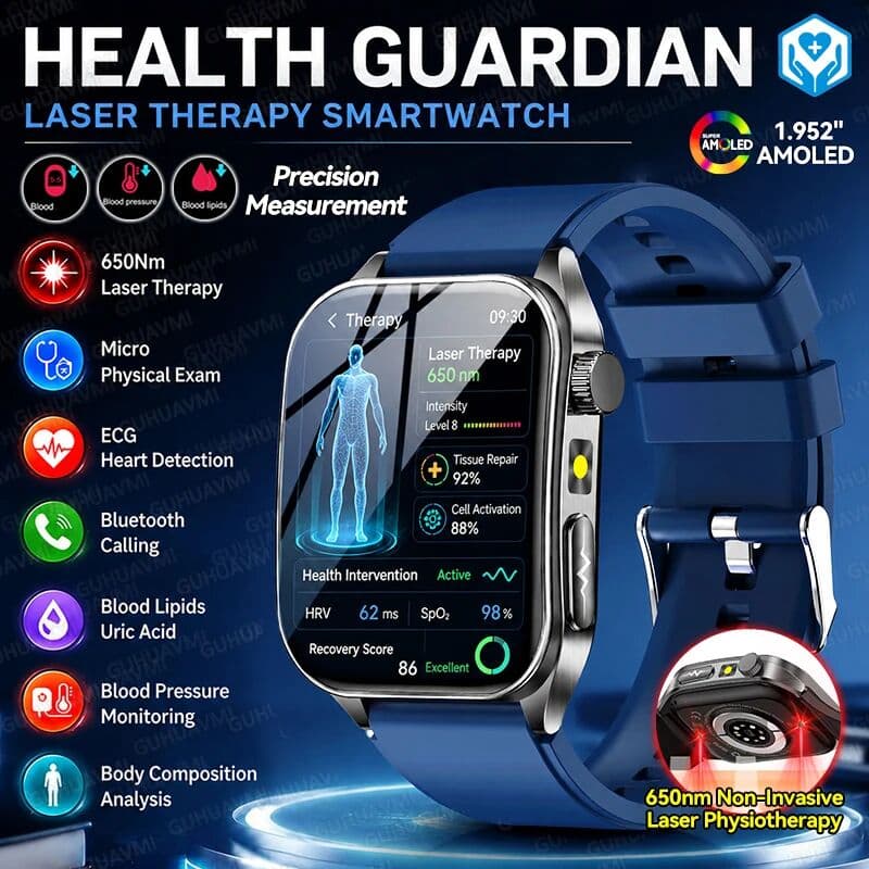 GUHUAVMI 2026  Non-Invasive Laser Treatment Three High Smart Watch Man ECG Heart Test Blood Fat Uric Acid Smart Watch For Android IOS