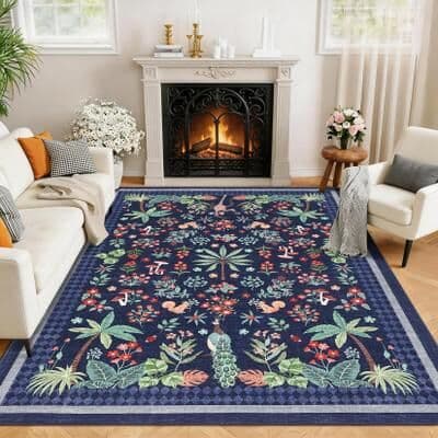 Garvee Machine Washable Animal Botanical Print Area Rug