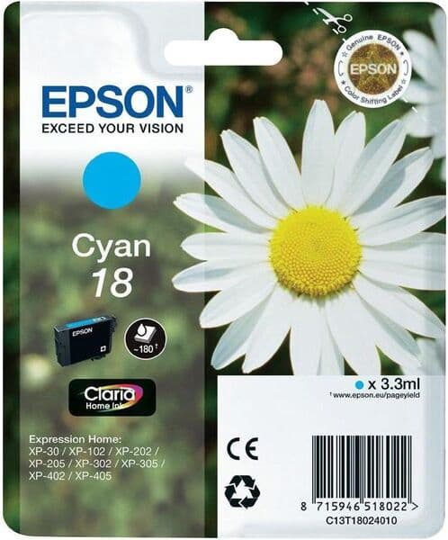 Epson Inktcartridge 18 (C13T18024010) Cyaan