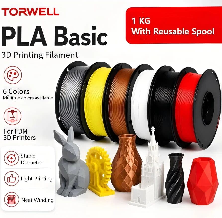 other Torwell PLA Basic Plastic 1KG Filaments with Reusable Spool for Bambulab Creality A1 K2 3D Printers Multi Colors