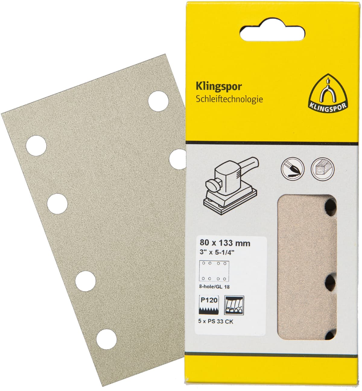 Klingspor PS 33 CK Streifen kletthaftend, 80 x 133 mm Korn 80 Lochform GL18, SB-verpackt im Reiter (360294)