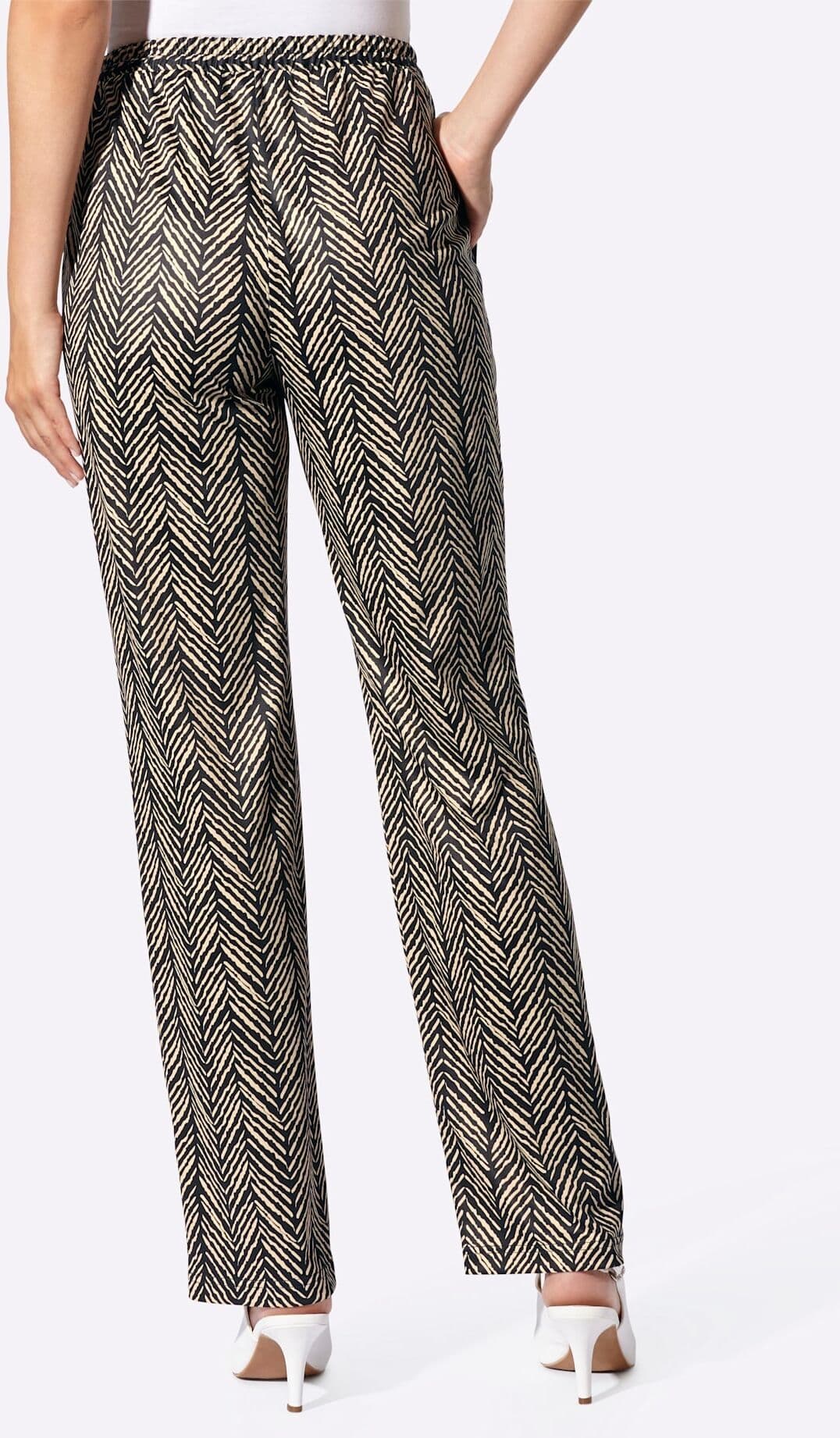 Jerseyhose CLASSIC BASICS, Damen, Gr. 46, Normalgrössen, schwarz-weiss (schwarz, gezackt), 100% Polyester, gemustert, mehrfarbig, Hosen Jerseyhose schwarz, gezackt 46, Normalgrössen