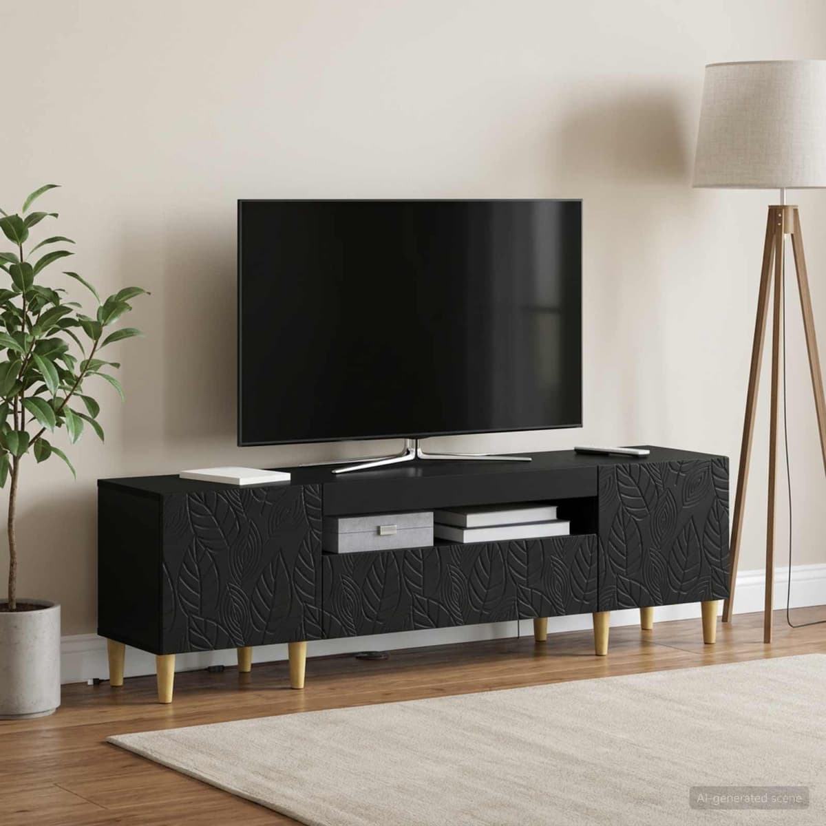 vidaXL Meuble TV LED DELFT 153 x 35 x 43 cm Noir Bois d'ingénierie