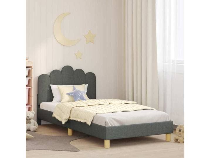 Cadre lit enfants tête gris foncé tissu tête capitonnée design sobre chambre enfant moderne