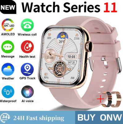 Inspire Picks Global S11 AMOLED GPS Smartwatch Bluetooth Call Waterproof Fitness Watch For IOS & Android gold Mesh Belt 2a