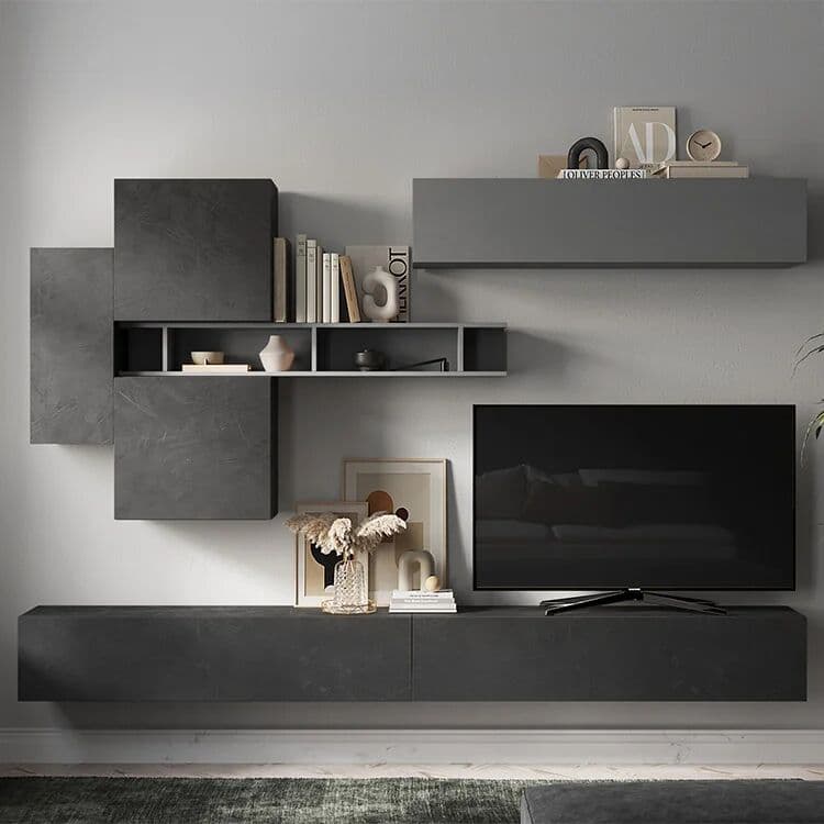 garneroarredamenti Parete attrezzata sospesa 276x190h cm moderna grigio scuro antracite Sunset 44