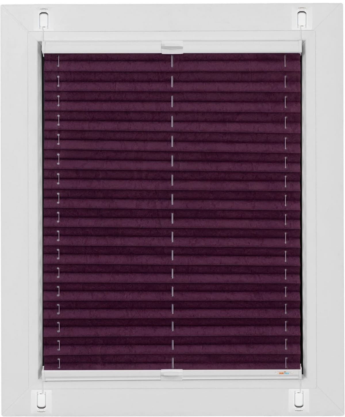 Plissee SUNLINES "Start-up Style Crush, ohne Bohren, blickdicht", lila (brombeere), B:74cm H:65cm, Obermaterial: 100% Polyester, Plissees, Plissee, geklebt mit Gelenkklebeplatte brombeere 65cm, zweiseitig verschiebbar, 74cm