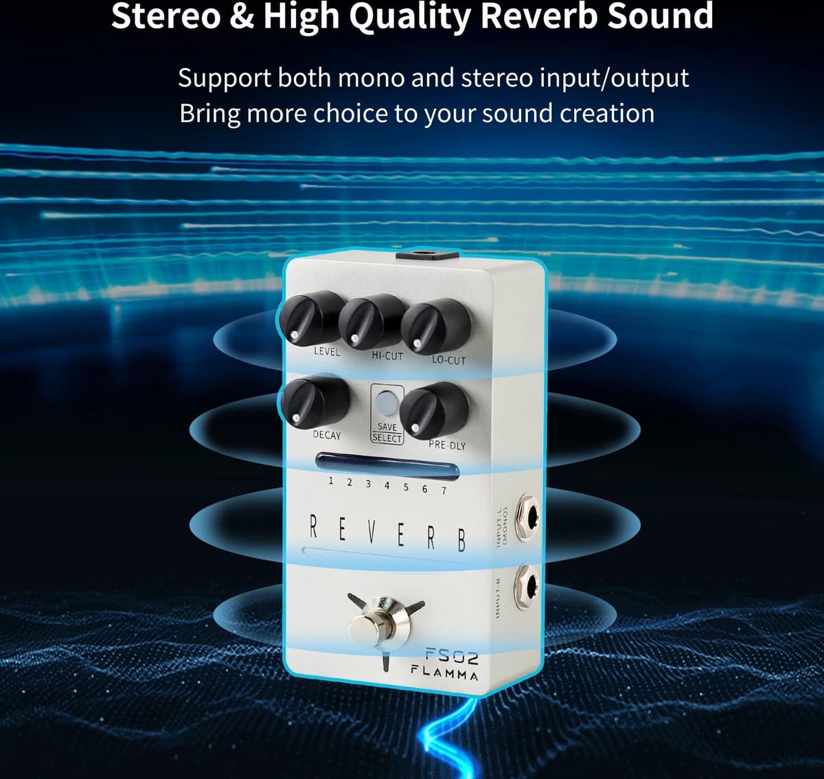 FLAMMA FS02 Reverb Pedal Reverb Stereo Electric Guitar Effects Pedal with Spring Reverb True Bypass Storable Preset Trail On