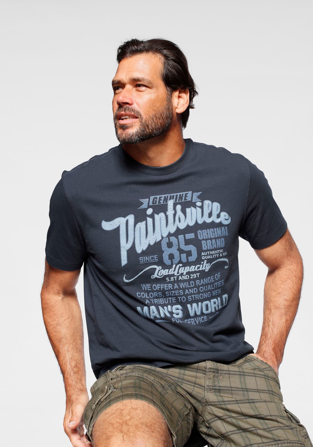 T-Shirt MAN'S WORLD, Herren, Gr. XXL (60/62), blau (nachtblau), Single Jersey, Obermaterial: 100% Baumwolle, bedruckt, normal, Rundhals, Shirts T-Shirt, Kurzarm, mit stylischem Print, Rundhalsausschnitt, aus Baumwolle nachtblau XXL (60/62)