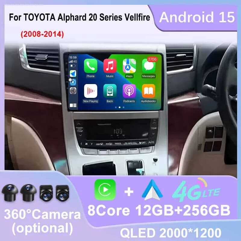 NONE Android 15 For TOYOTA Alphard 20 Series Vellfire 2008-2014 Car Radio Multimedia Player Navigation GPS Carplay DSP Bluetooth WiFi