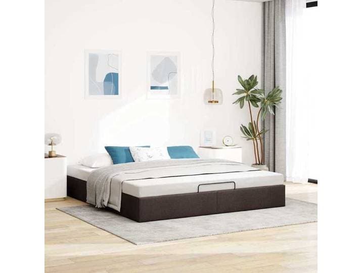 Lit ottoman - - 160x200 cm - marron foncé - tissu - Sans matelas - 2 places - Rangement sous le lit - Sommier à lattes inclus