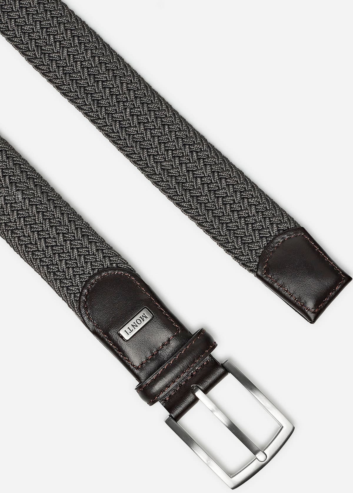 Flechtgürtel MONTI "HAMBURG", Herren, Gr. 110, grau (dunkelgrau), Materialmix, unifarben, Gürtel Flechtgürtel, 3,5 cm breit, Elastischer Flechtgürtel, Casual-Business-Sportiv dunkelgrau 110