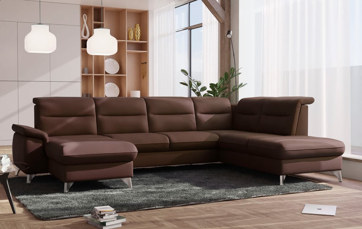 Wohnlandschaft SIT & MORE "Astoria U-Form", braun (dunkelbraun), B:327cm H:91cm T:225cm, 100% Polyester, Sofas, Wohnlandschaft, wahlweise mit motorischer Relaxfunktion