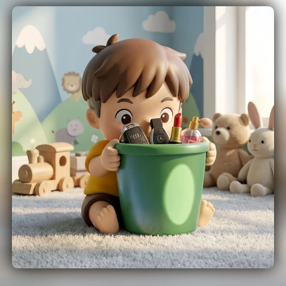 Bandai Cute Sosuke Green Bucket Ponyo Desktop Pen Holder Makeup Brush Vase Mini Succulent Pot Cute Cartoon Desk Decor Ornament Gift