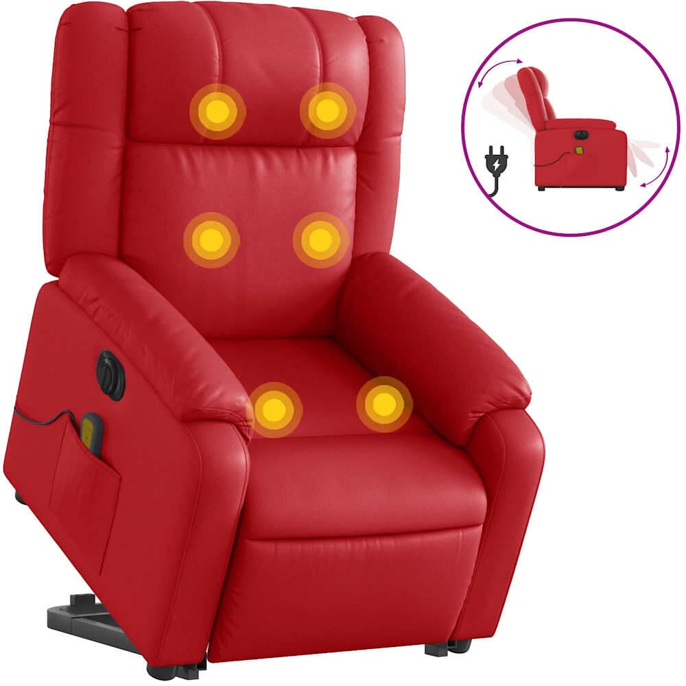 vidaXL Fauteuil inclinable de massage électrique rouge similicuir