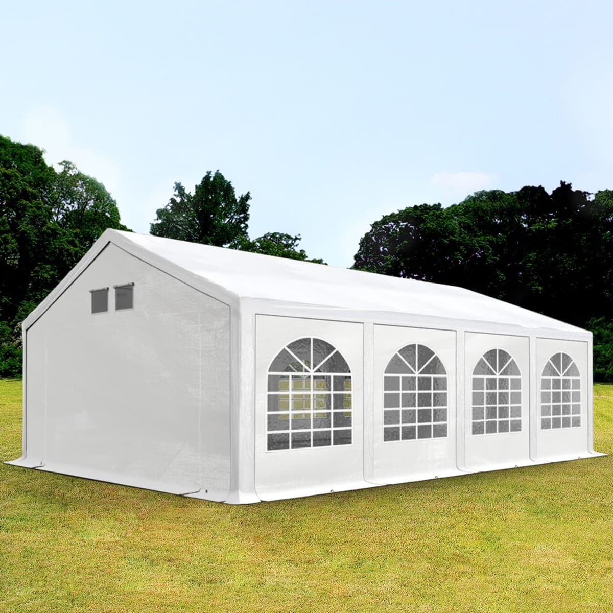 TOOLPORT Parti sátor, 4x8m, PE ponyva, fehér, padlókerettel - (92103)