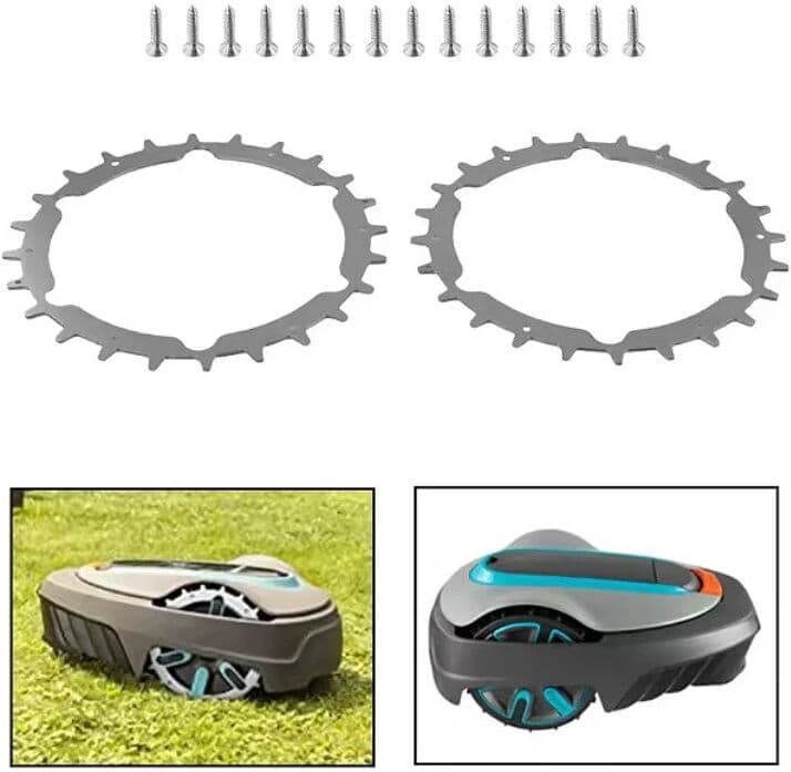 NONE 2pcs 212mm Robotic Mower Traction Wheels 14pcs Lawnmower Spikes for Gardena Sileno City 250 Smart 300 400 500 Smart 600