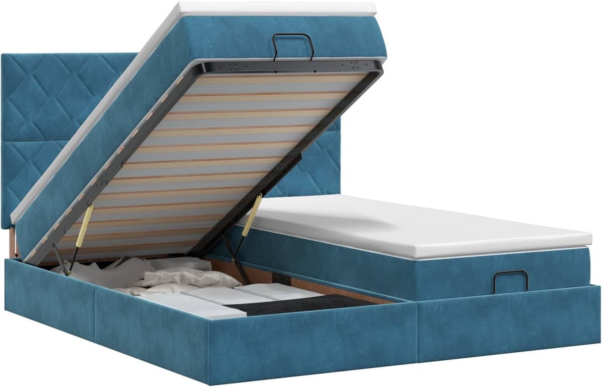 vidaXL Lit ottoman avec matelas 2 pc Bleu foncé Velours