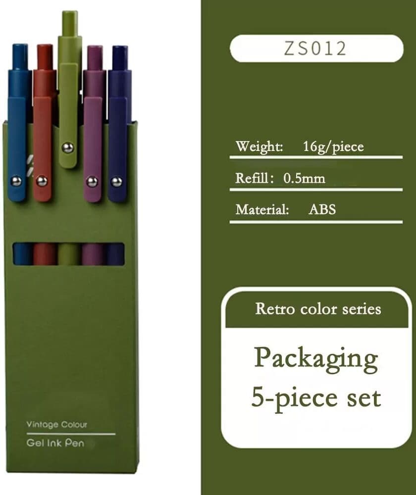 INF 5er-Set Morandi Retro Farbige Klick-Gelstifte, 0,5 mm Einziehbare Stifte für Büro und Schule