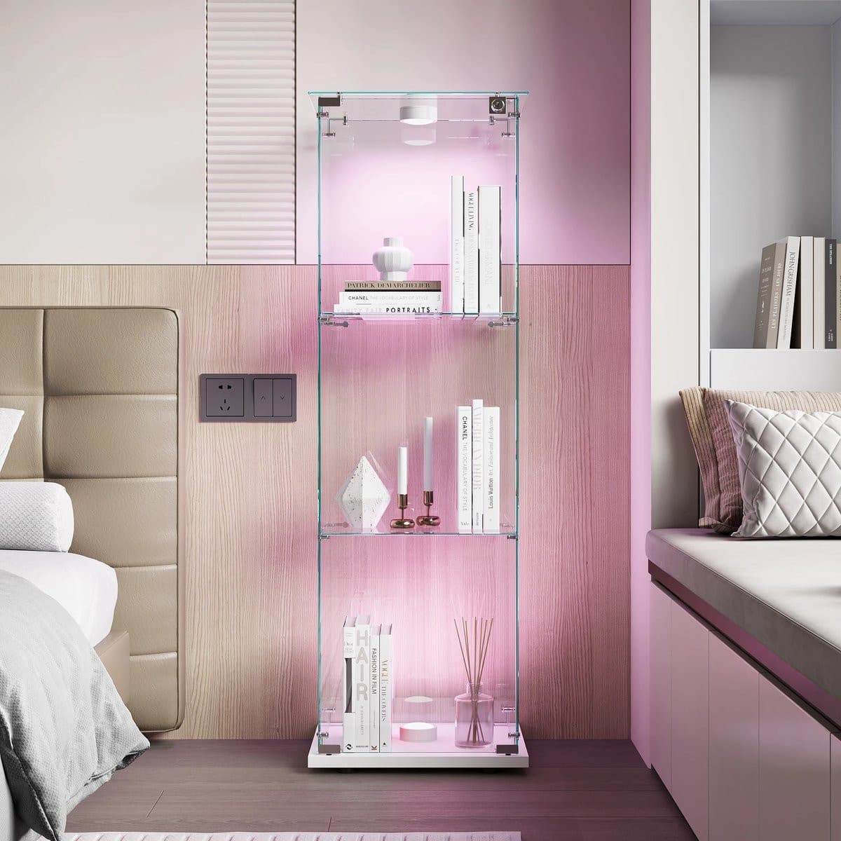 Archi Glazen Vitrinekast met LED Verlichting, 1 Deur en 3 Planken, B/D/H: 123,3 x 40 x 35 cm