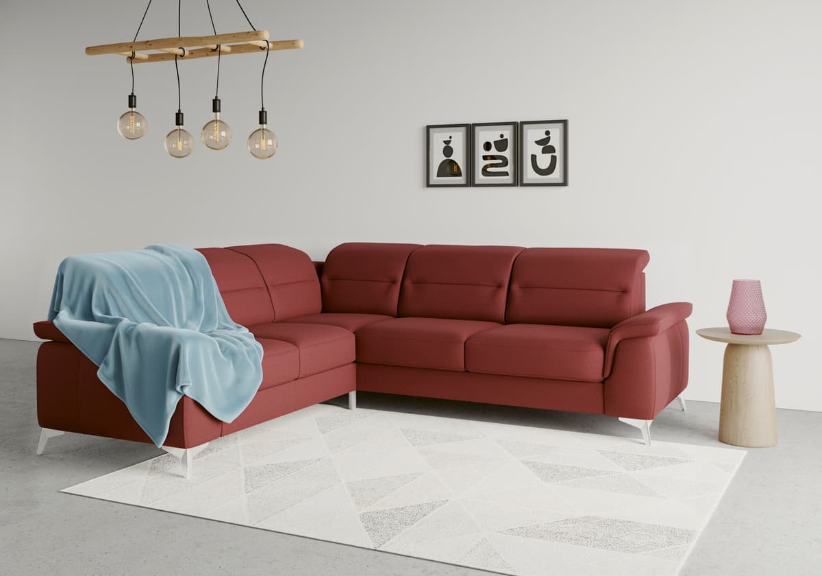 Ecksofa SIT & MORE "Sinatra L-Form", rot (bordeaux), B:251cm H:85cm T:231cm, 100% Polyester, Sofas, Ecksofa, optional mit Kopfteilverstellung und Armteilfunktion bordeaux B/H/T: 251cm x 85cm x 231cm, Luxus-Microfaser ALTARA NUBUCK®, langer Schenkel links,