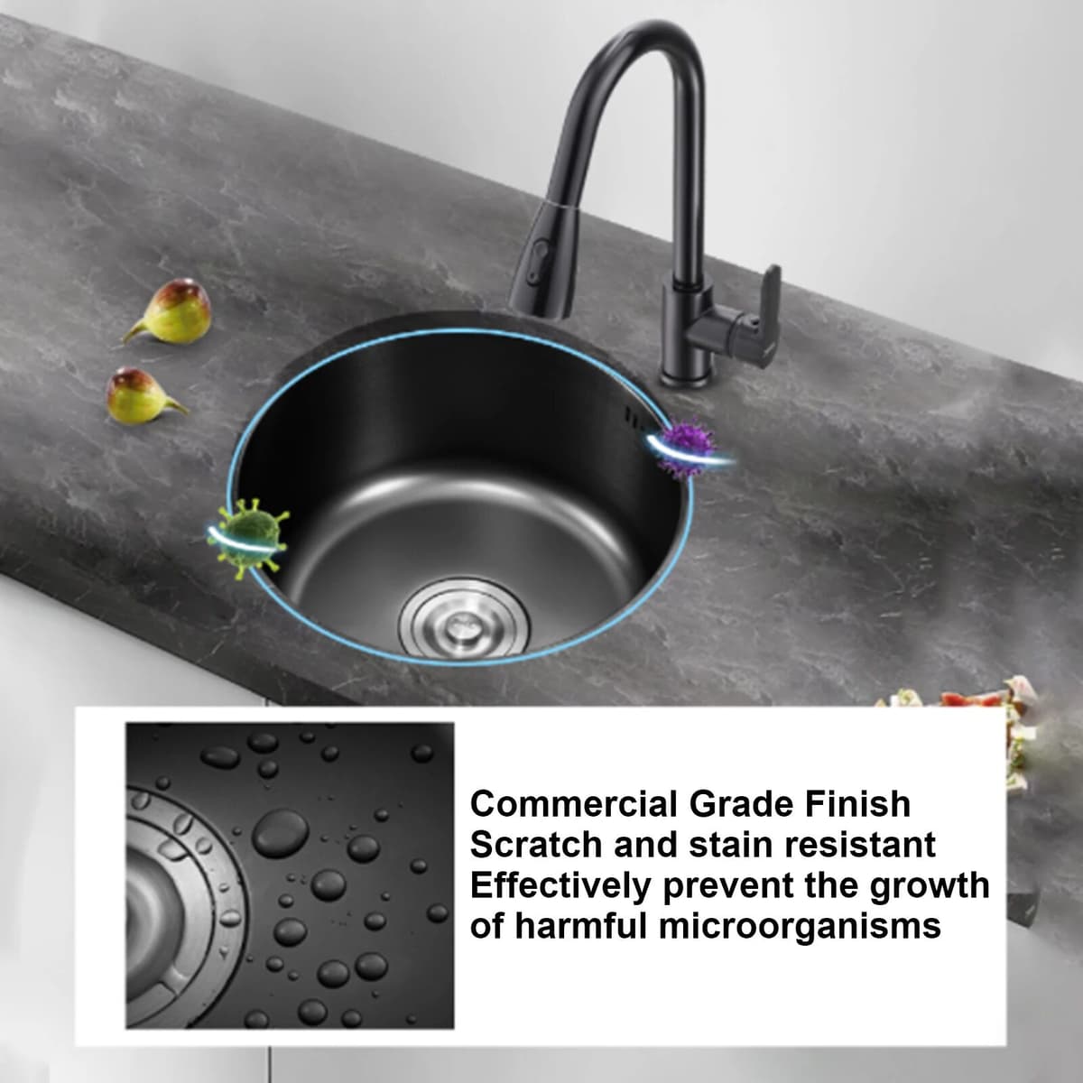 TOPINCN Kitchen Round Sink Mini Round Kitchen Sink Stainless Steel Bar Round Basin with Drainpipe Fitting 30cm Diameter Bar Round Sink