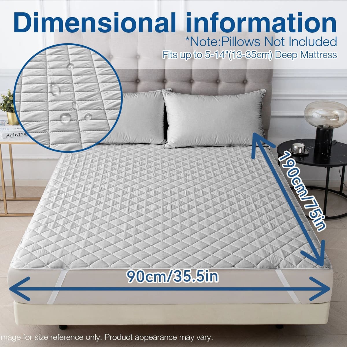 LyssioHome 100 % wasserdichter Matratzenschoner, gesteppt, mit elastischen Eckbändern, waschbar, weicher Matratzenauflagebezug, tiefer Matratzenschutz, passend für Matratzen bis 30 cm, quadratisches
