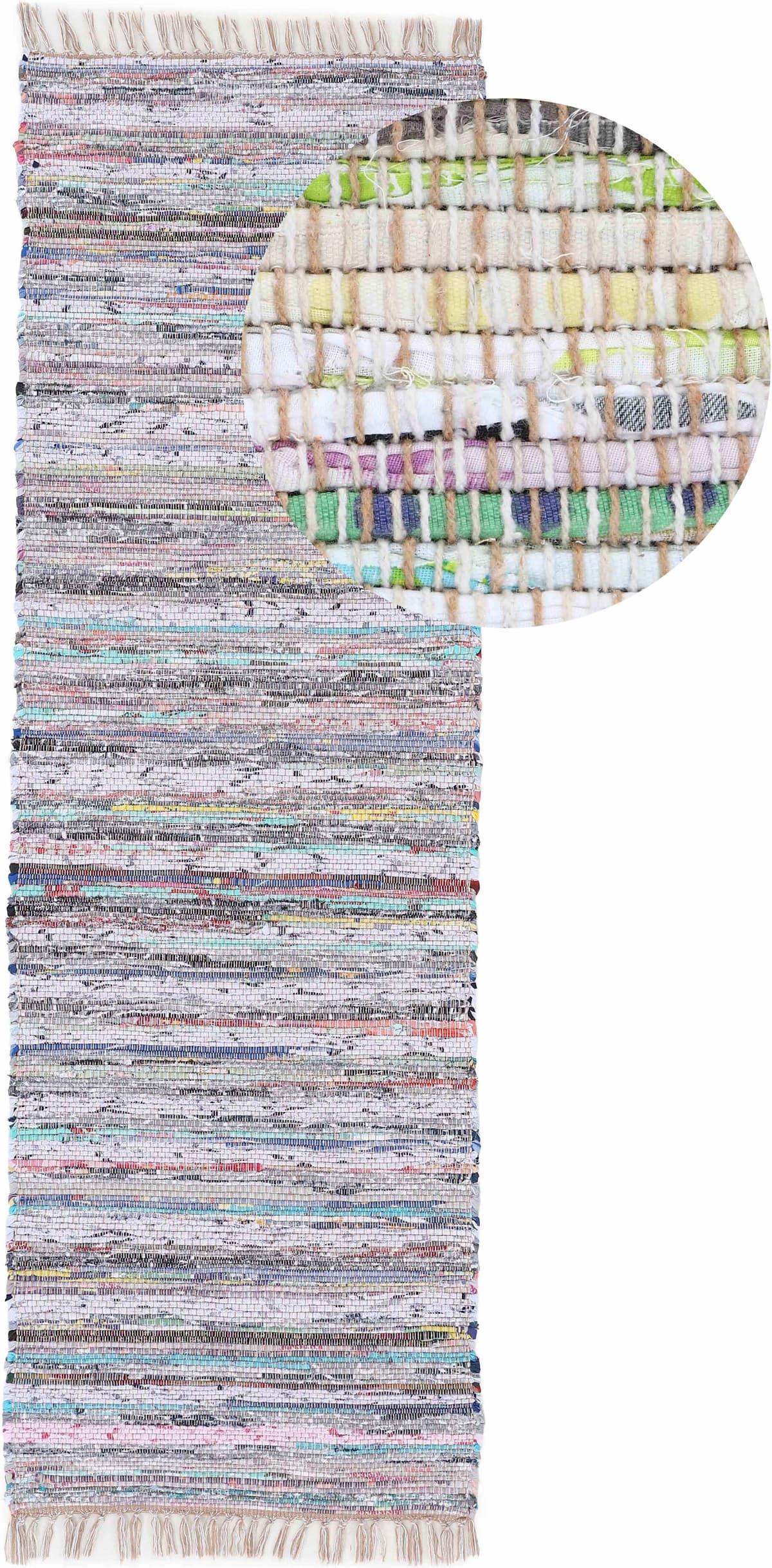 Teppich CARPETFINE "Kelim Chindi, Wendeteppich", beige, B:80cm H:6mm L:400cm, Baumwolle, Polyester, Teppiche, Teppich, handgewebt, Fleckerlteppich mit Fransen, auch vielen in Läufergrössen beige B : 80cm 1 Stk., 6mm, L: 400cm
