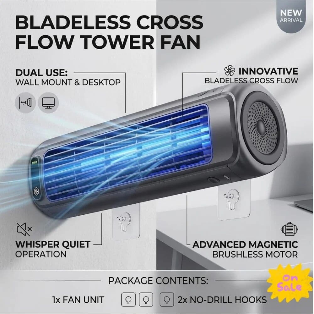 NONE Bladeless Tower Fan Wall Mounted Desk Cooling Cooler Quiet Portable Air Fan for Kitchen Bedroom RV Magnetic Brushless Motor