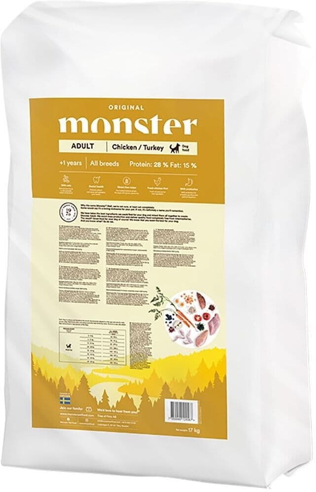 Monster Pet Food Monster Dog Adult All Breed Chicken & Turkey Torrfoder Till Hund 17 kg