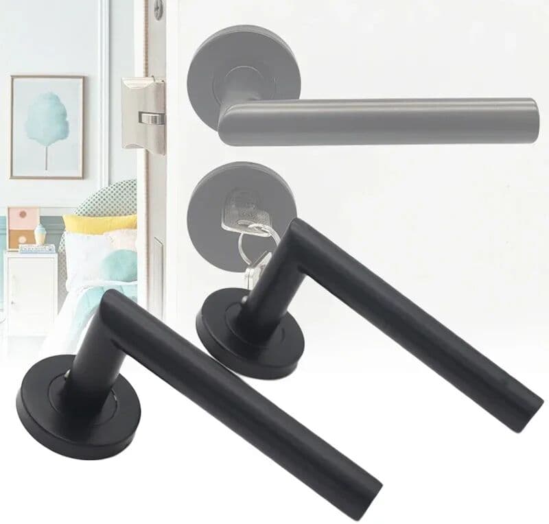 NONE 1Set Door Handle 304 Stainless Steel Matte Black Door Handles For Interior Doors Round Tube Door Knob Pulls manija de puerta