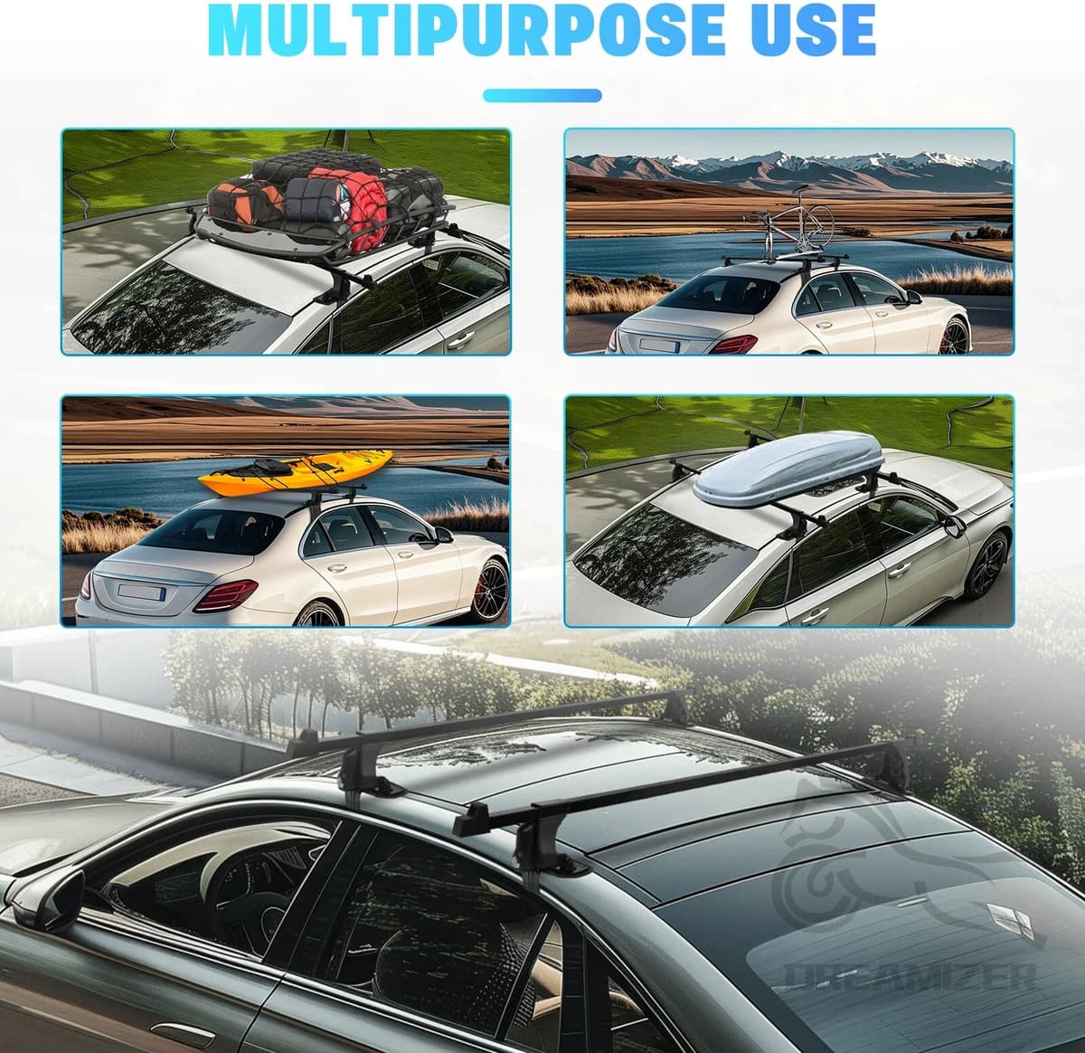 NONE 1 Pair Universal 54 inch Vehicle Car Roof Mounting Rack Rail Bar Black Aluminum Luggage Carrier With Lock Top Car Rack