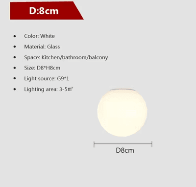Inspire Curations Nordic Milk White Glass Globe LED Wall Light d8cm without Bulb