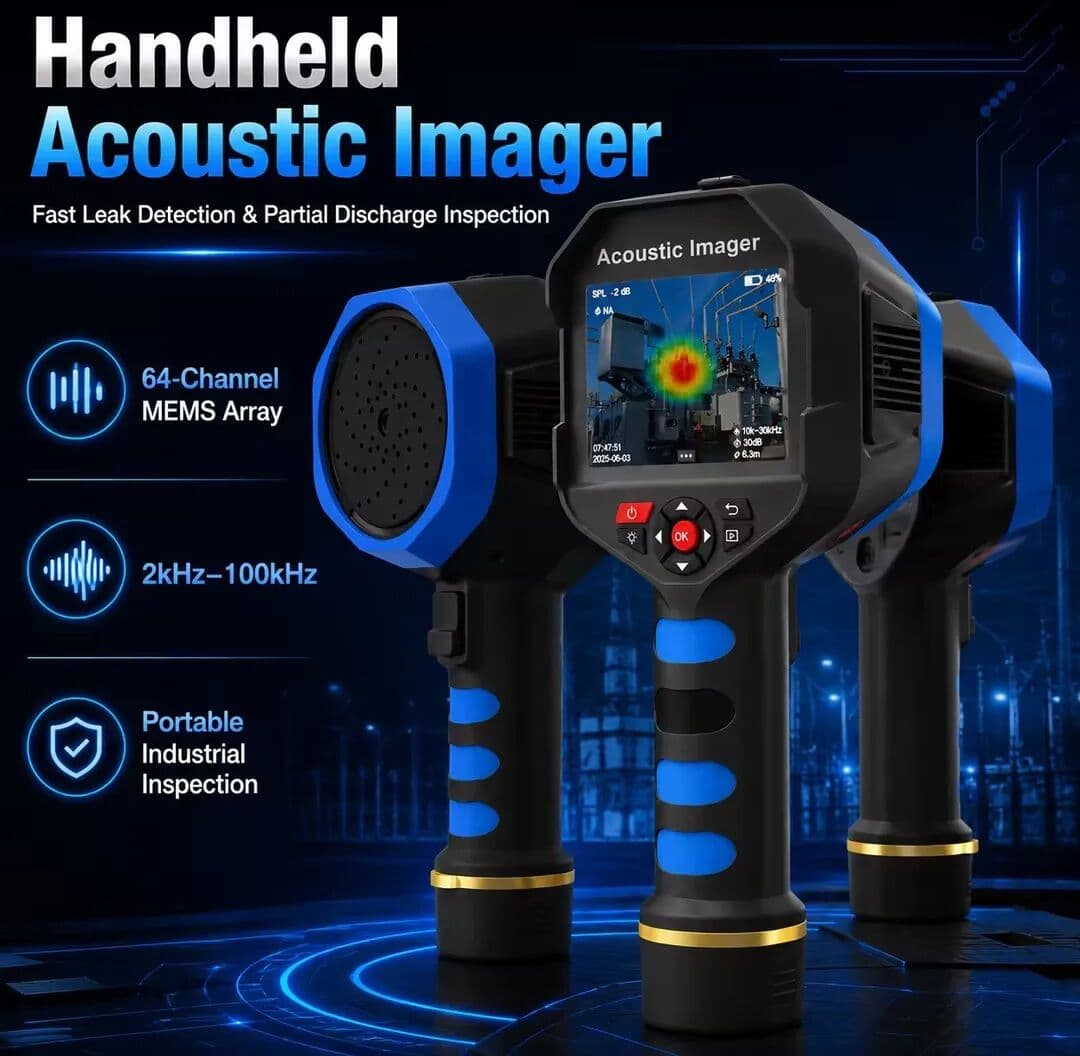 HoldPeak Handheld Portable Acoustic Imager, Gas Leak Detector, 64-Channel MEMS Microphone, Holographic Image Analysis Positioning Device