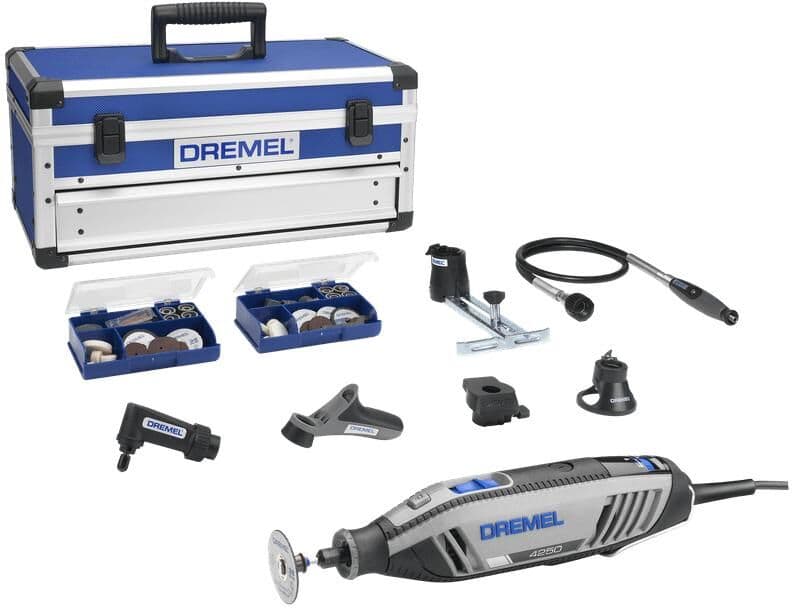 Elektro-Multifunktionswerkzeug DREMEL "4250 (128 Zubehöre, 6 Vorsatzgeräte)", blau (schwarz), Multifunktionswerkzeug-Maschinen, Elektro-Multifunktionswerkzeug schwarz Einheitsgröße