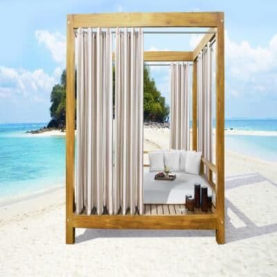 "Wide Width Outdoor Decor Seascapes Stripes Outdoor Grommet Curtain Panel Pair by Commonwealth Home Fashions in Linen (Size 50"" W 108""L)"