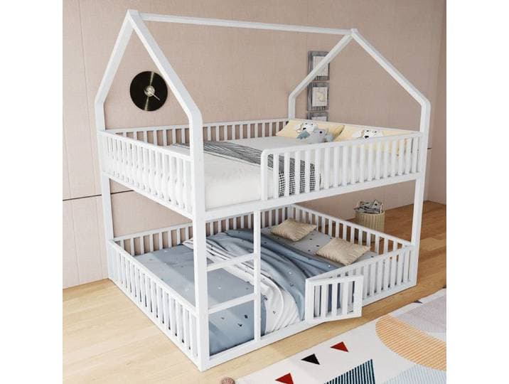 Luscriate - Lit Superposé 140x200 Lit Métal Maison Design Petite Porte Échelle Sécurité pour Enfant - Blanc