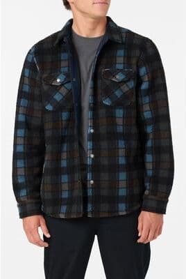 O'Neill s Glacier Plaid High Pile Long Sleeve Shirt in Dark Shadow, Size Large, Elastane/Polyester/Rayon