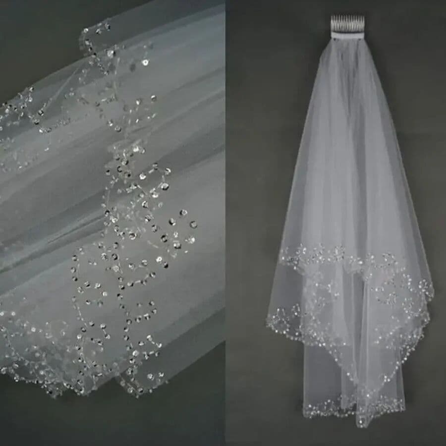 NONE Wholesale Beading Short Wedding Veils White Ivory Boda Shoulder Length Bridal Veil Velo De Novia Wedding Bride 2025