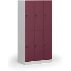 Schließfachschrank S1, 6 Fächer, 1850 x 900 x 500 mm, zerlegt, Codeschloss, rote Tür
