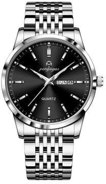 Uplift Essentials Luxury Stainless Steel Watch Waterproof Luminous Business Quartz Timepiece silver Black