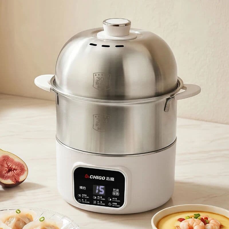 kbxstart Double Layer Eggs Steamer Multifunction Stainless Steel Egg Boiler 24 Hour Booking Function Breakfast Machine Kitchen Appliances