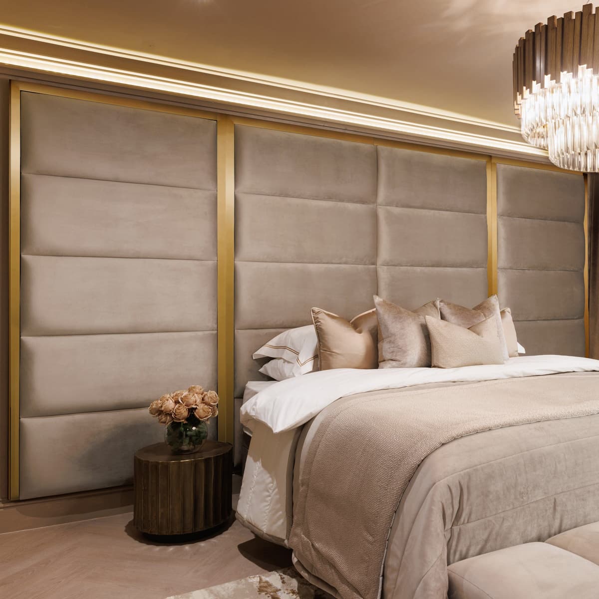 Praline Luxury Velvet & Gold Chocolate Box Headboard with Wings, Double / Double