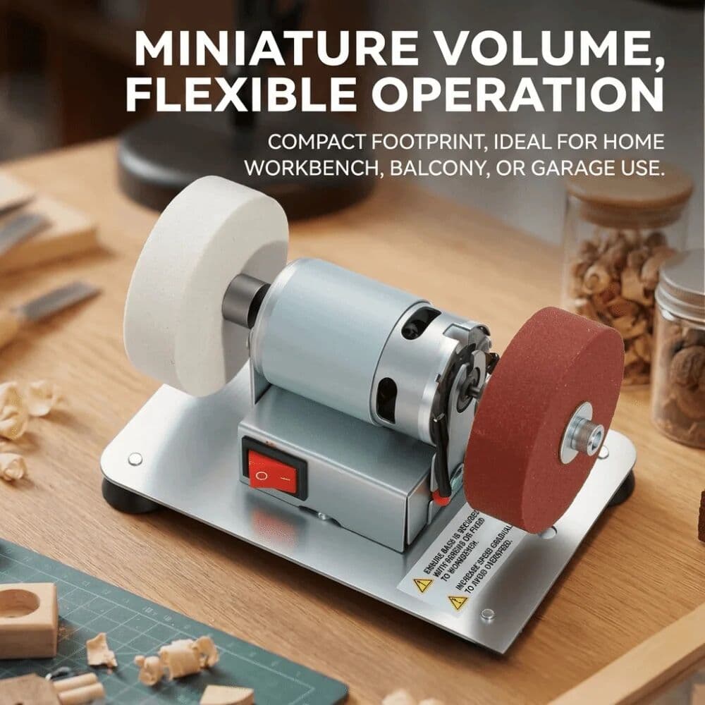 NONE Portable Speed Adjustable Mini Bench Grinder Space-Saving Sturdy Base Electric Grinder for Home EU Plug Desktop Grinding Machine