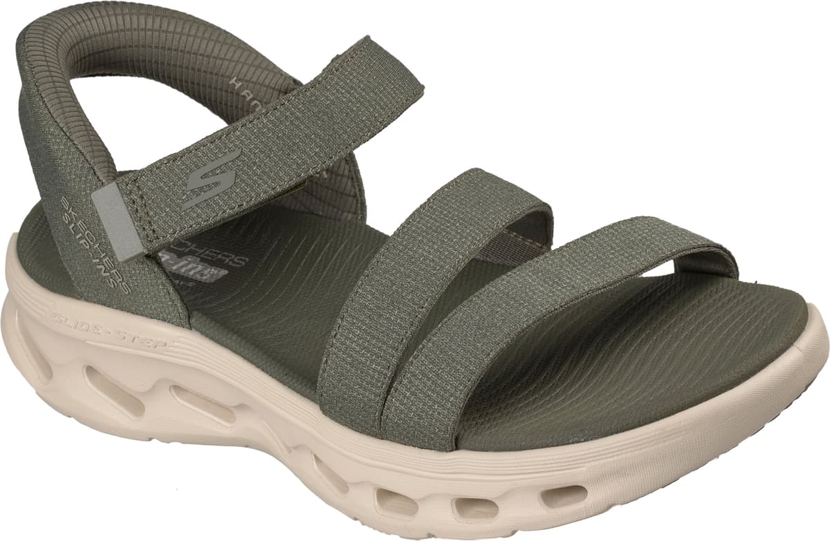 Sandale SKECHERS "GO WALK GLIDE-STEP 2.0 SANDAL-ELLA", Damen, Gr. 40, Textil, grün (olivgrün), Schuhe Sandale, Sommerschuh, Urlaubsschuh, Sandalette mit sportiver Sohle olivgrün 40, Textil